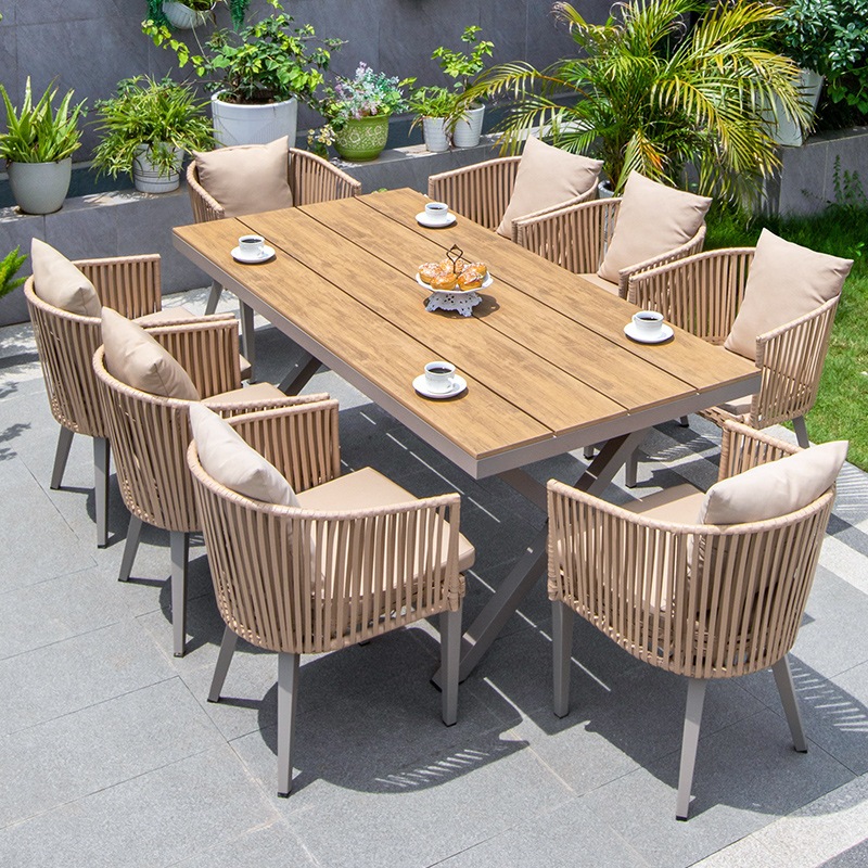 ชุดโต๊ะเก้าอี้กลางแจ้ง เก้าอี้รับประทานอาหาร โต๊ะกินข้าว6คน โต๊ะสนามกลางแจ้ง เก้าอี้สนามกันแดดกันฝน สีไม่ชีดโต๊ะสนามในสว - รูปที่ 2