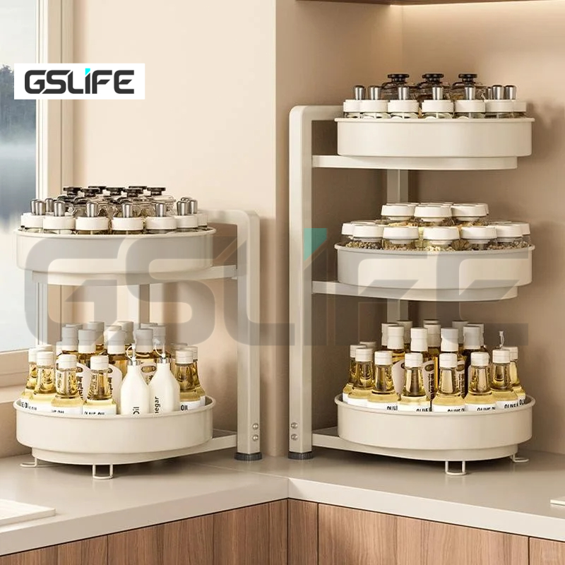 GSLife ชั้นวางเครื่องเทศแบบหมุนได้ 360 องศา ประหยัดพื้นที่​ จัดเก็บของหลายประเภทในครัว