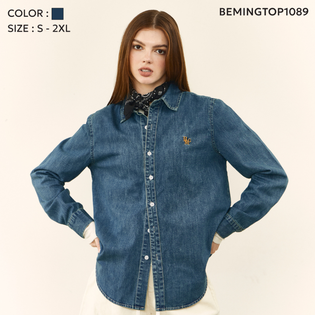 Bemingtop1089(S-2XL)-BMG Denim Classic Shirt - เสื้อเชิ้ตเดนิมทรงคลาสสิกใส่ได้ทุกโอกาส
