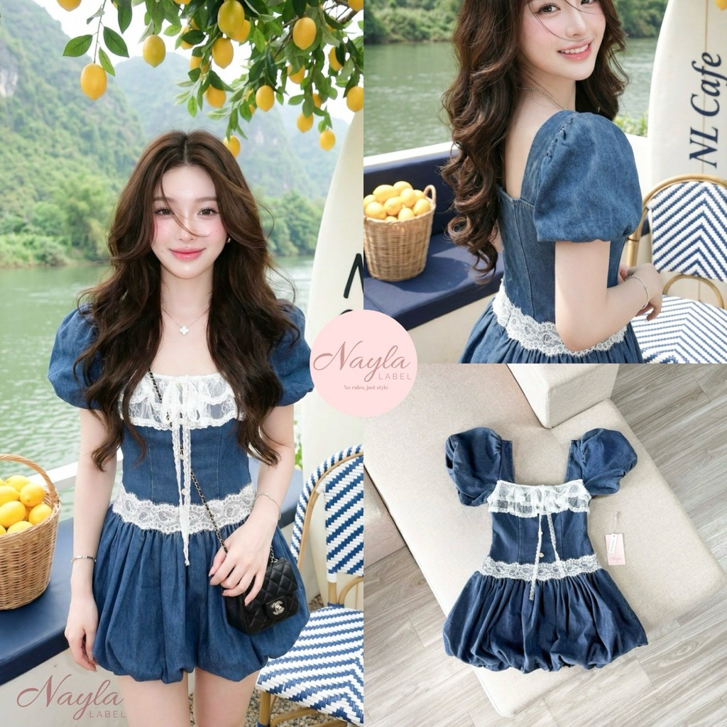 Nayla มินิเดรสยีนส์ทรงบอลลูน