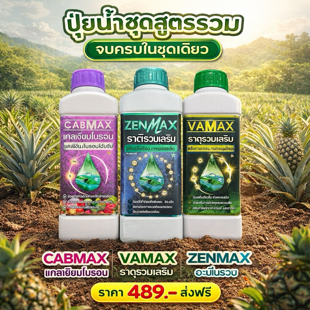 เซต 3 สูตร CABMAXแคลเซียมโบรอน+Vamaxธาตุรวม+Zenmaxอะมิโนรวม (C1+V1+Z1)