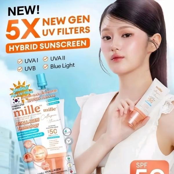 Mille Collagen Watery Sunscreen SPF50 PA +++ 6 g. มิลเล่ กันแดดสูตรน้ำผสมคอลลาเจน 6g