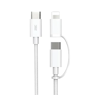 ZTEC ZM211 / ZM212 สายชาร์จ MFI 2 in 1 5A 240W USB-C to USB-C & Lightning วัสดุสายไนลอนถัก -2Y