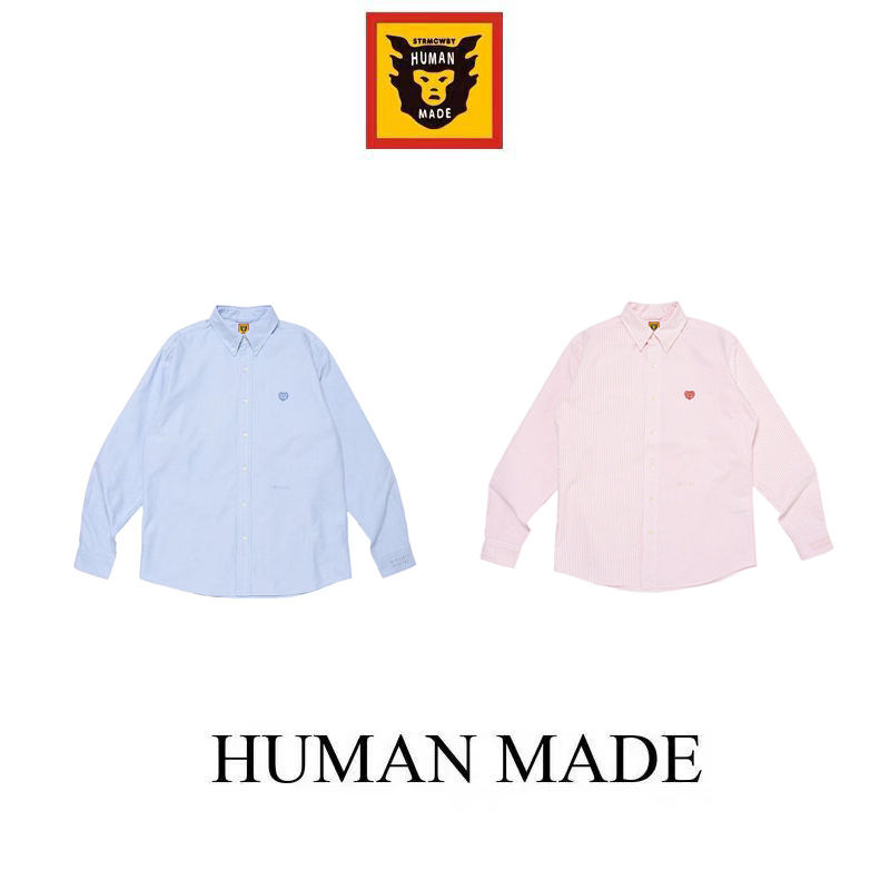 【Human Made】🇯🇵 พร้อมส่ง/ เสื้อเชิ้ตลายทางคู่รักย้อนยุคญี่ปุ่น เสื้อเชิ้ตปักลายความรัก เสื้อเชิ้ตลำลอง