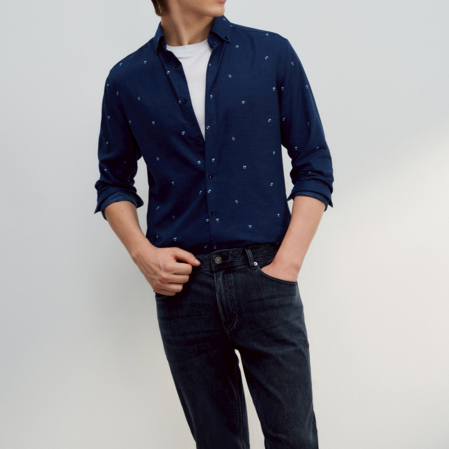เสื้อเชิ๊ต G2000 สี NAVY รุ่น 4612082278 แขนยาวแบบลำลอง สำหรับผู้ชาย ทรง Smart Fit
