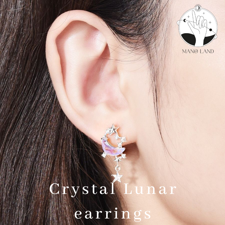 MNL💗Crystal Lunar ต่างหูดวงจันทร์ ดวงจันทร์ ต่างหูจี้ แฟชั่นเงินแท้ สไตล์มินิมอล เกาหลี ใส่ได้ทุกวัน ไม่ลอกดำ ไม่แพ้ สวย