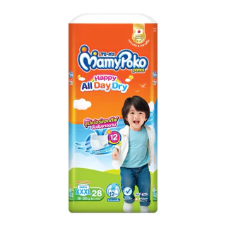 MamyPoKo มามี่โพโค แฮปปี้ออลเดย์ดราย ผ้าอ้อมเด็กแบบกางเกง ไซส์ S-XXXl แพค 1 ห่อ