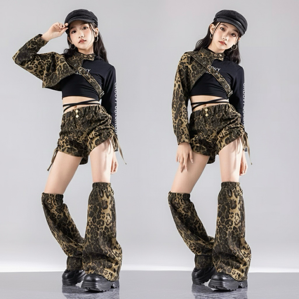 🔥พร้อมส่งในไทย 4 ชิ้น 🔥ชุดเต้นเด็กผู้หญิง ชุดเต้น เสื้อ กางเกง ปลอกขา ได้ทั้งเซท 4 ชิ้น