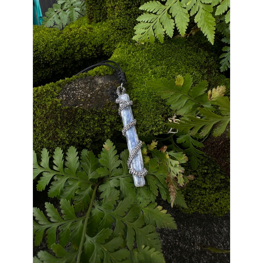 Kyanite Silver Wire Wrapped Men’s Necklace | Adjustable Cord | Healing & Alignment Stone Jewelry