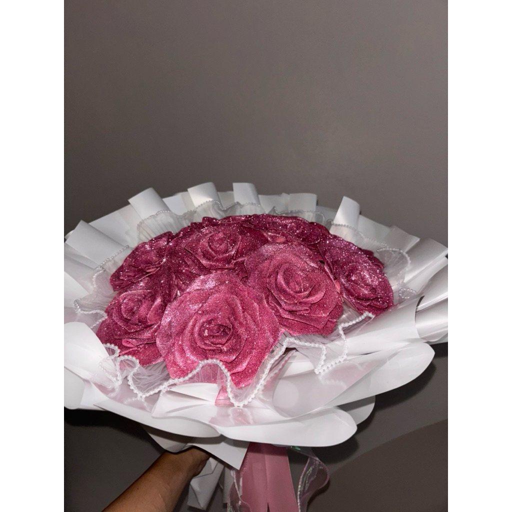 (พรีออร์เดอร์7วัน) ช่อกุหลาบกลิตเตอร์สีชมพู 10 ดอก🌹💕 *สินค้าพรีออร์เดอร์