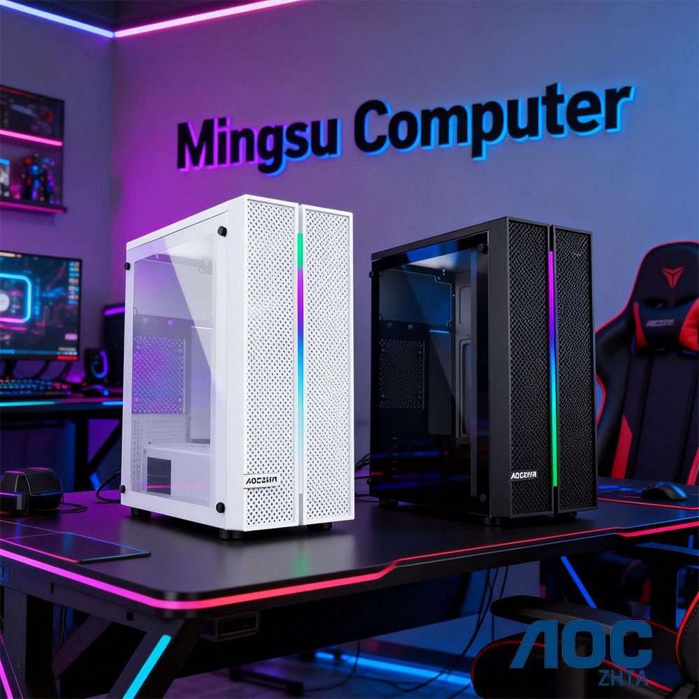 เคสพีซีตั้งโต๊ะ AOC K2 สีสันสดใส ขนาด ITX สีขาว ผิวด้าน คุณภาพสูง พร้อมด้านข้างโปร่งใส เหมาะสำหรับการประกอบเอง
