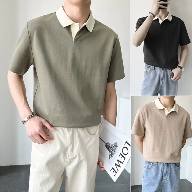 Fabedy เสื้อยืดแขนสั้นเสื้อโปโลผู้ชายทรงหลวมๆแฟชั่นฤดูร้อน เสื้อยืดผู้ชาย Men Clothing【COD】