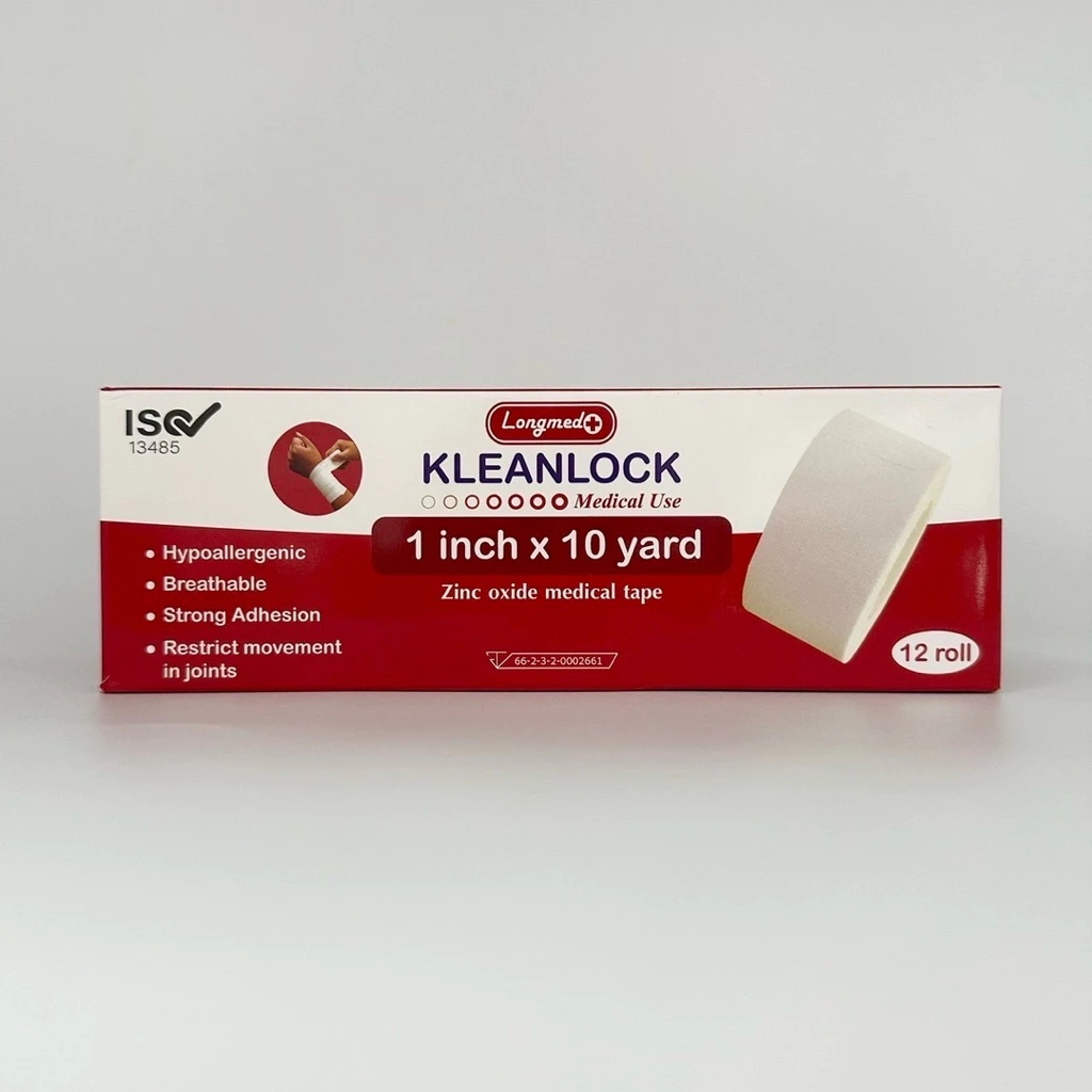Kleanlock เทปล๊อค 1นิ้ว*10หลา (12ม้วน/กล่อง)และ 2นิ้ว*10หลา (6ม้วน/กล่อง) ล๊อคข้อเท้า ข้อมือ เทปผ้าล๊อค longmed ม้วน