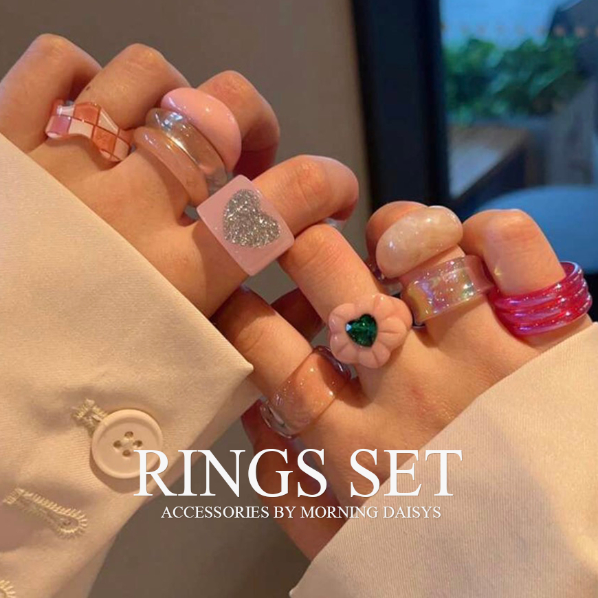 MORNING DAISYS แหวนเรซิ่นเซ็ต 10 ชิ้น รุ่น PINK