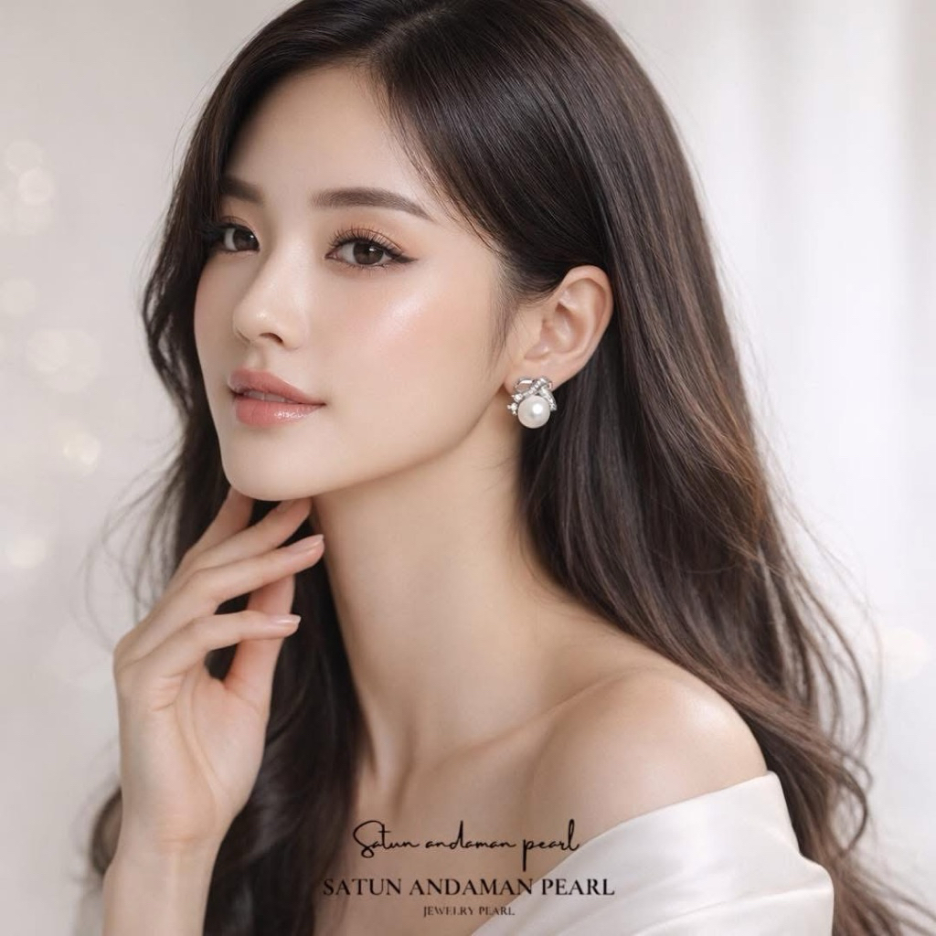 ต่างหูไข่มุกแท้เอดิสันประดับเพชรcz
