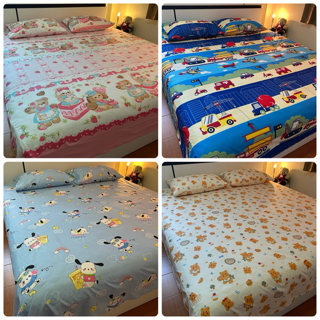 ผ้าปูที่นอน3-12ฟุตลายน่ารักตะกร้า46(ราคาแยกผ้าปู-ปลอกหมอน)