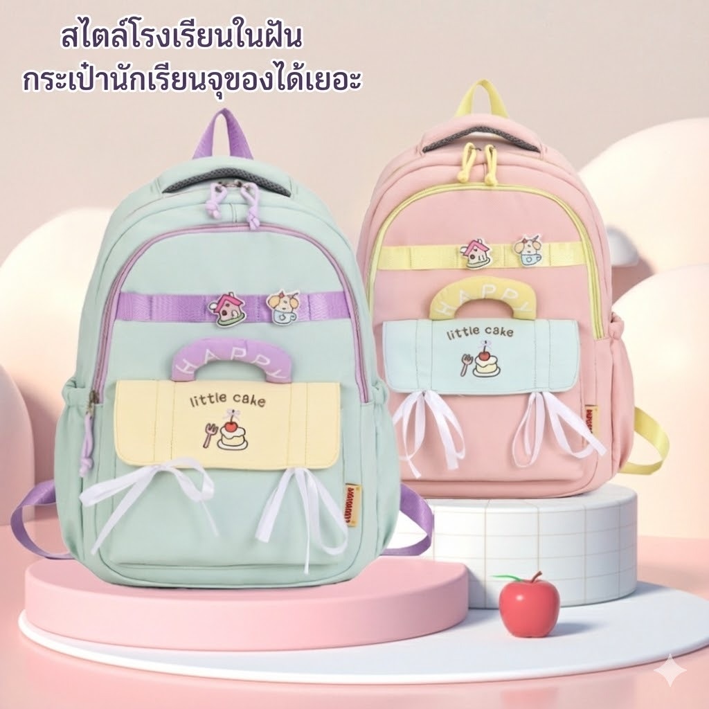 [EA6606] กระเป๋าเป้สีพาสเทล กระเป๋านักเรียนใบใหญ่ ใส่ A4/iPad ได้ ทรงสวย จุของได้เยอะ สไตล์เกาหลี พร้อมส่งจากไทย
