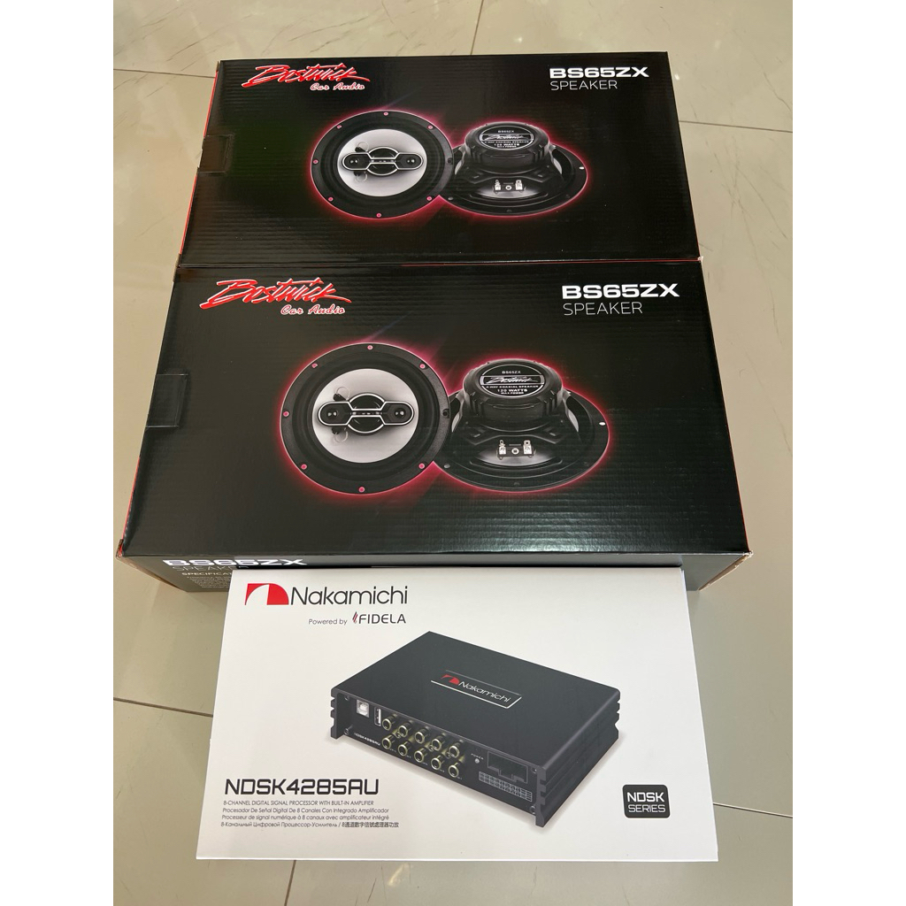 ชุดละ 7295บาท DSP 4285 NAKAMICHI  แอมป์ในตัว 70x4Ch 1ตัว 6.5“ Bostwick 2คู่  ลำโพงติดรถยนต์