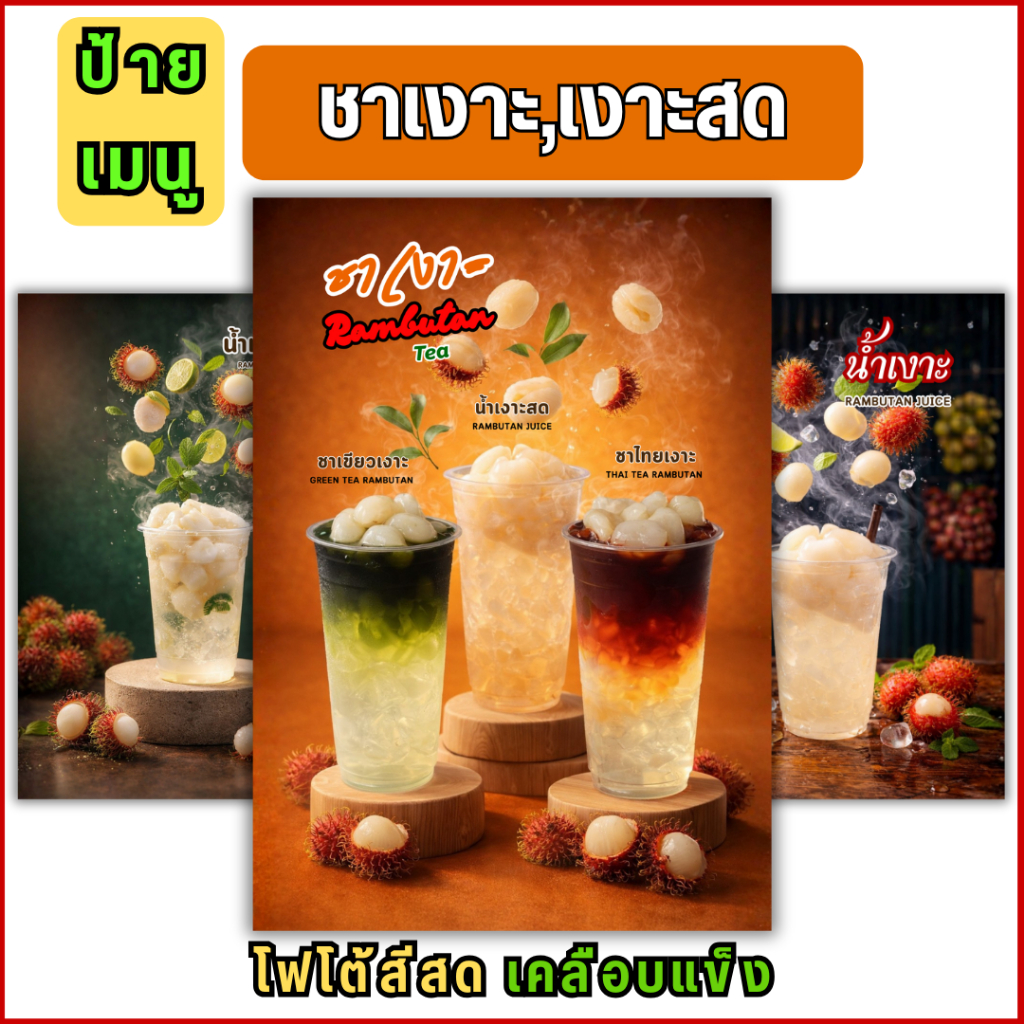D052 ป้ายเมนูชาเงาะ ภาพเมนูน้ำเงาะ เมนูเครื่องดื่ม