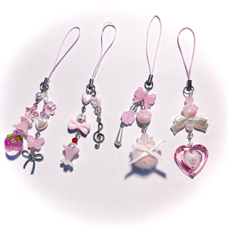[โทนชมพู pink] สายห้อยโทรศัพท์ พวงกุญแจลูกปัด phone charm ห้…
