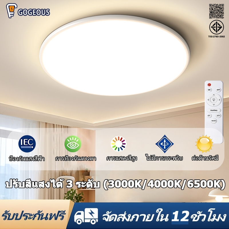 GOGEOUS โคมไฟเพดาน สว่างสูง ไฟ led เพดาน กันน้ำ กันแมลง กันฝุ่น ไฟห้องนอน/สำหรับระเบียง/ทางเดิน/ห้องน้ำ ประหยัดไฟ