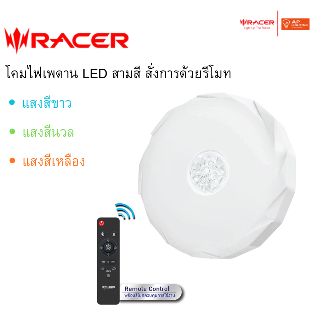 Racer : โคมไฟเพดาน LED สามสี สั่งการด้วยรีโมท TRIPLE COLOR LED CEILING WITH REMOTE