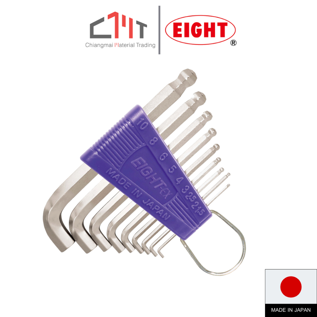 EIGHT ประแจหกเหลี่ยมหัวบอลเตเปอร์ สั้น สีขาว คอสั้น 9ตัวชุด (มิล) No.TTR-S9/TTR-S9Z