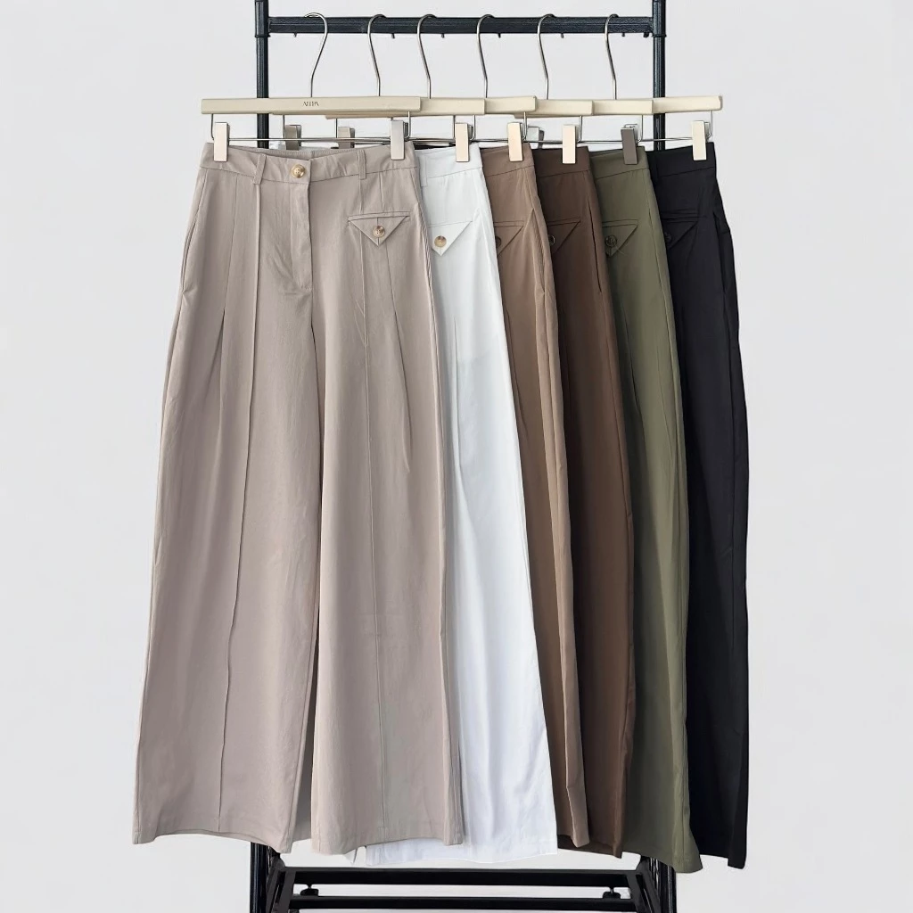 Atipashop - MODERN PANTS (#7235) กางเกงขายาว เอวสูง ดีเทลจีบหน้า ผ้าพรีเที่ยม สีพื้น มีหลายสี