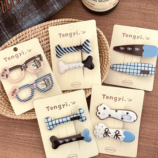 Cute 461 กิ๊บติดผม กิ๊บหนีบผมลายกราฟฟิค โทนฟ้าตาล 2 ชิ้น/แพ็ค