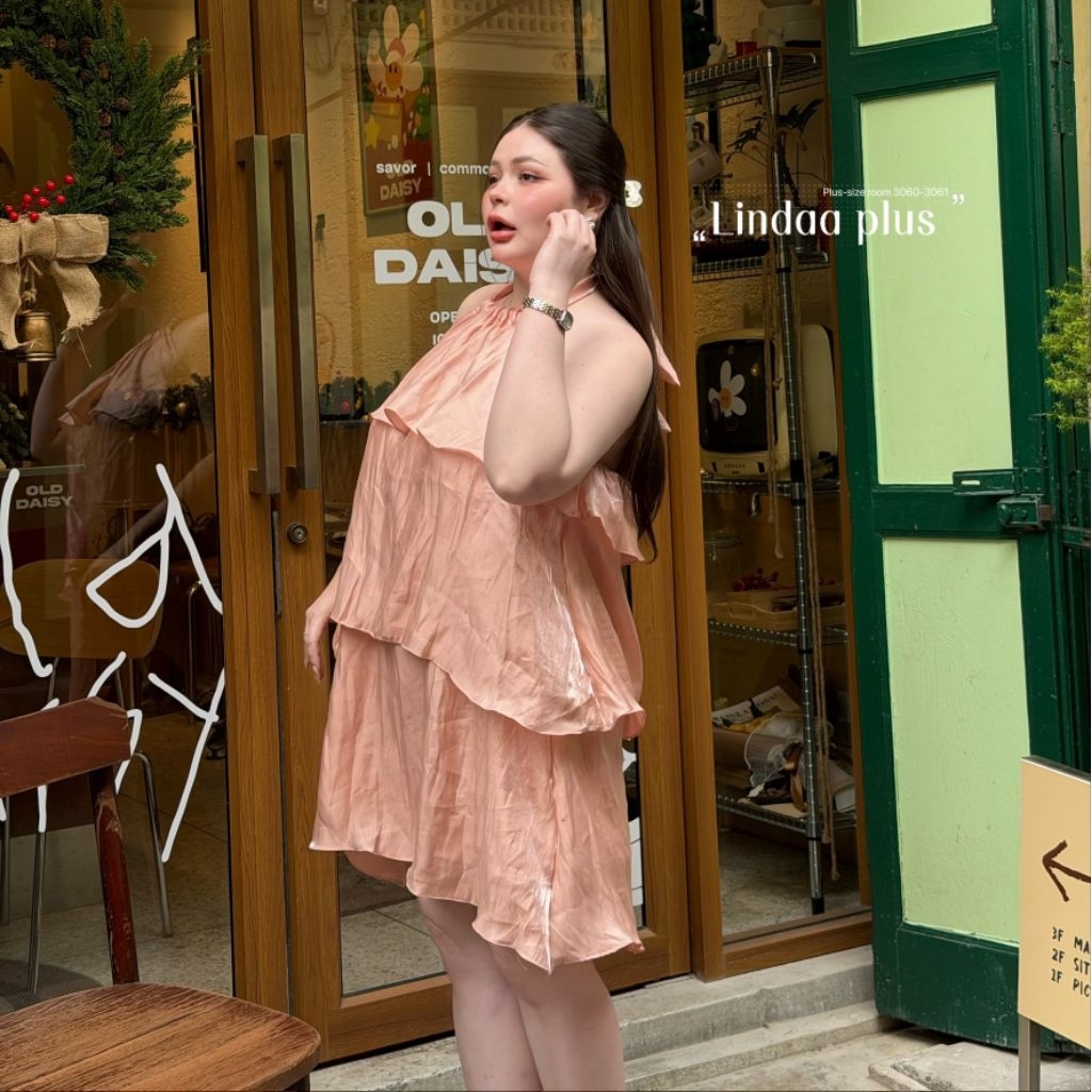 เดรสคล้องคอ อก38-52นิ้ว ไปเดท สวยหวาน สีละมุน ลุคเจ้าหญิง ดีเทลชั้นๆ ผ้าเงา สาวอวบ ไซส์ใหญ่ MG25-0 - รูปที่ 7