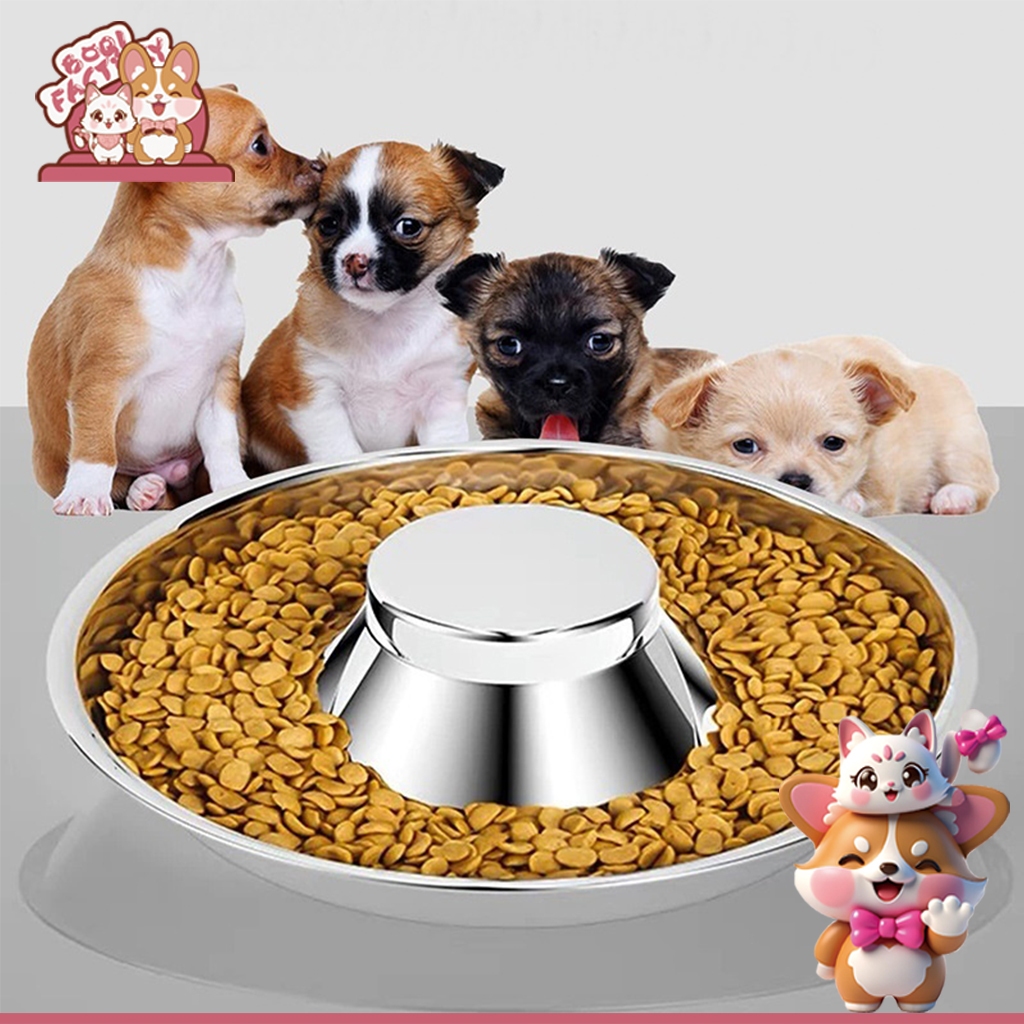 Boqi Factory ชามสุนัขสแตนเลสล้างทําความสะอาดได้ ชามอาหารสัตว์เลี้ยง สุนัข หมา แมว ถ้วยอาหารหมา Steelslow