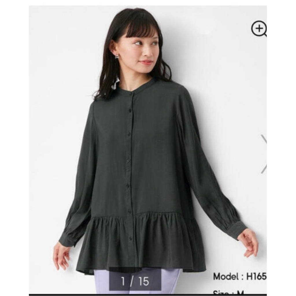 เสื้อเชิ้ตคอจีนชายระบายสีเทา GU แท้💯(มือสอง-สภาพดี)