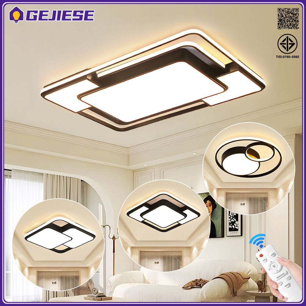GEJIESE ไฟ 3 สีโคมไฟเพดาน LED ทอง/ดำ/ขาว ไฟเพดาน สามารถปรับความสว่างได้ ไฟติดเพดาน ด้วยการควบคุมระยะไกล หลอดไฟเพดาน