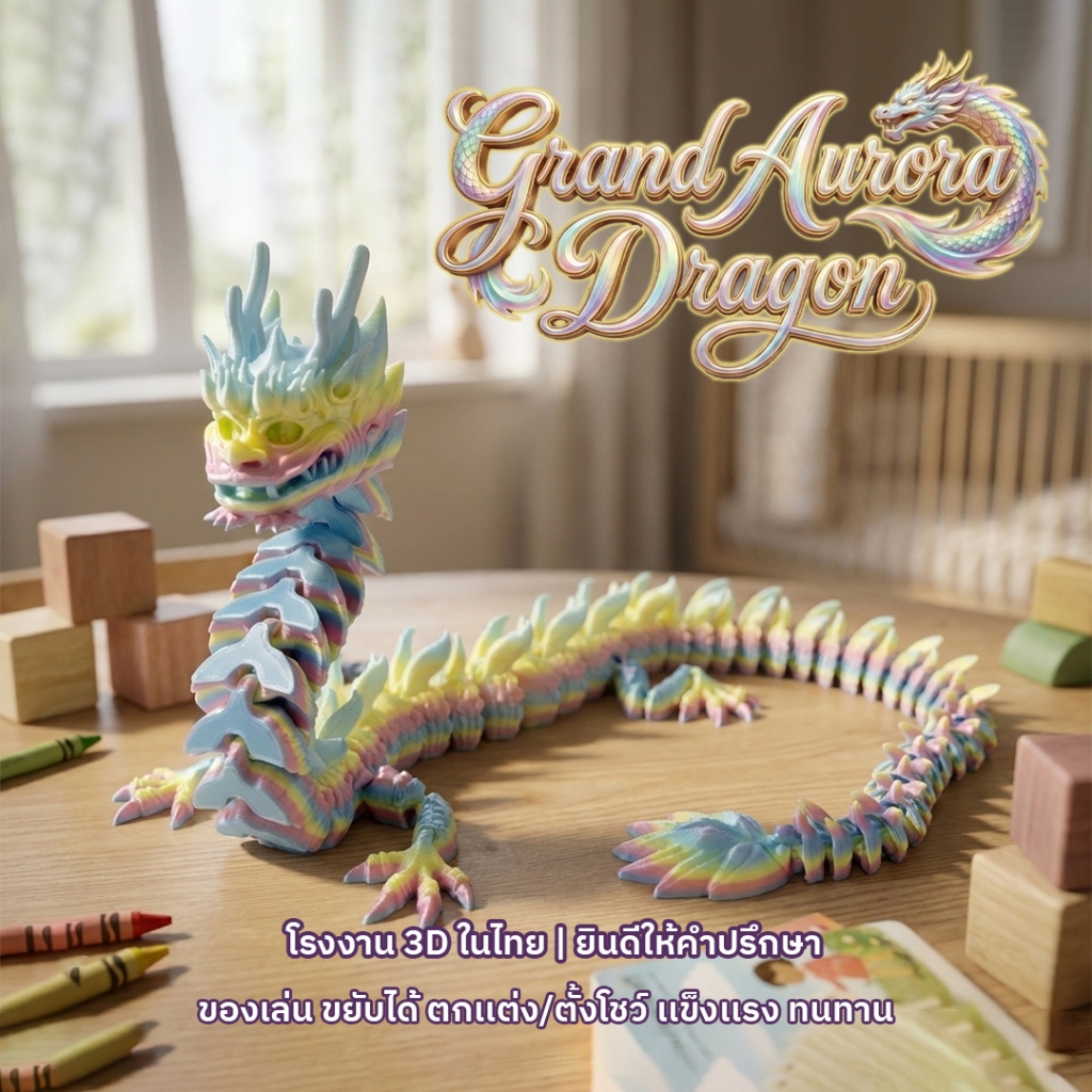 มังกรขยับได้ 3D สีรุ้ง ฟิกเกอร์แต่งโต๊ะ ของสะสมดีไซน์พรีเมียม
