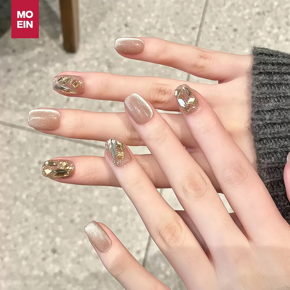 【ชุดเครื่องมือฟรี】Cats Eye เล็บปลอมลายตาแมว เล็บแฟชั่น สไตล์ฝรั่งเศส สไตล์หรูหราเบาสบายแบบ ทำด้วยมือ ทำให้ผิวขาวขึ้น