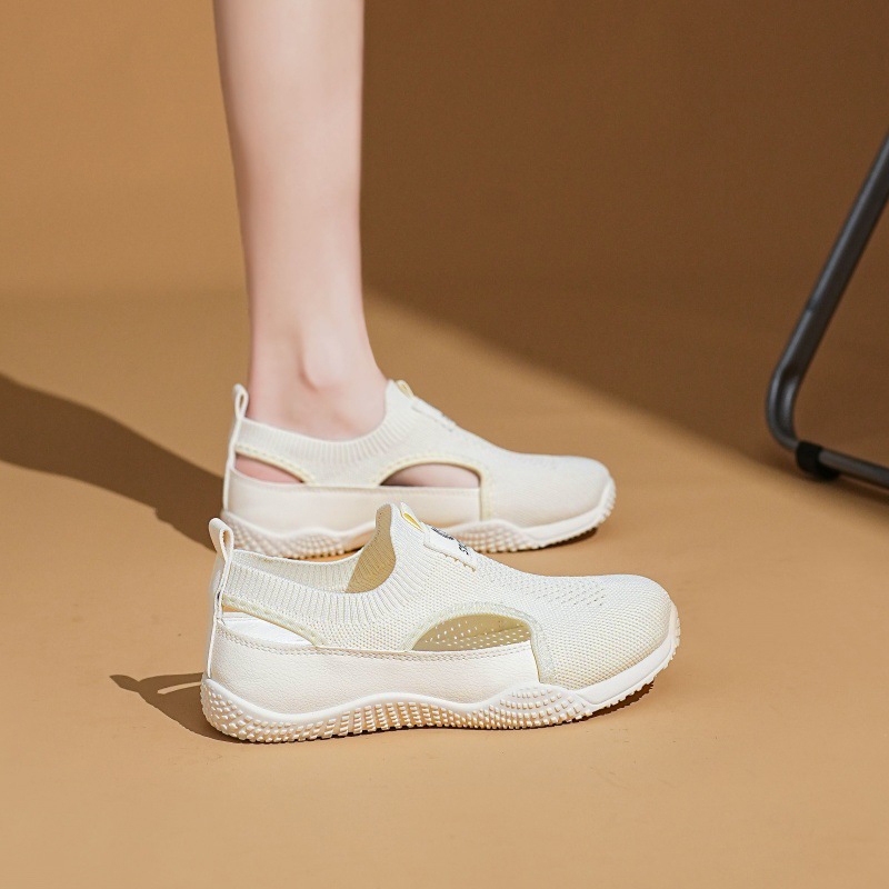 Jukoy  รองเท้าผ้าใบสีขาวผู้หญิงรุ่นใหม่ฤดูร้อน ดีไซน์สุดเก๋ด้วยตาข่ายเจาะระบายอากาศ พื้นนุ่มกันลื่น  สไตล์สปอร์ตลำลอง