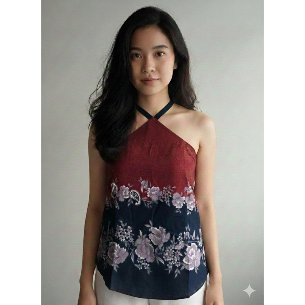 IDT005 เสื้อแขนกุด คอสามเหลี่ยม สีพื้น ลาย  ผ้าทอมือ ผ้าปัก ผ้าไหมดูไบ ด้านหลังสม๊อก มีสายคล้องคอ