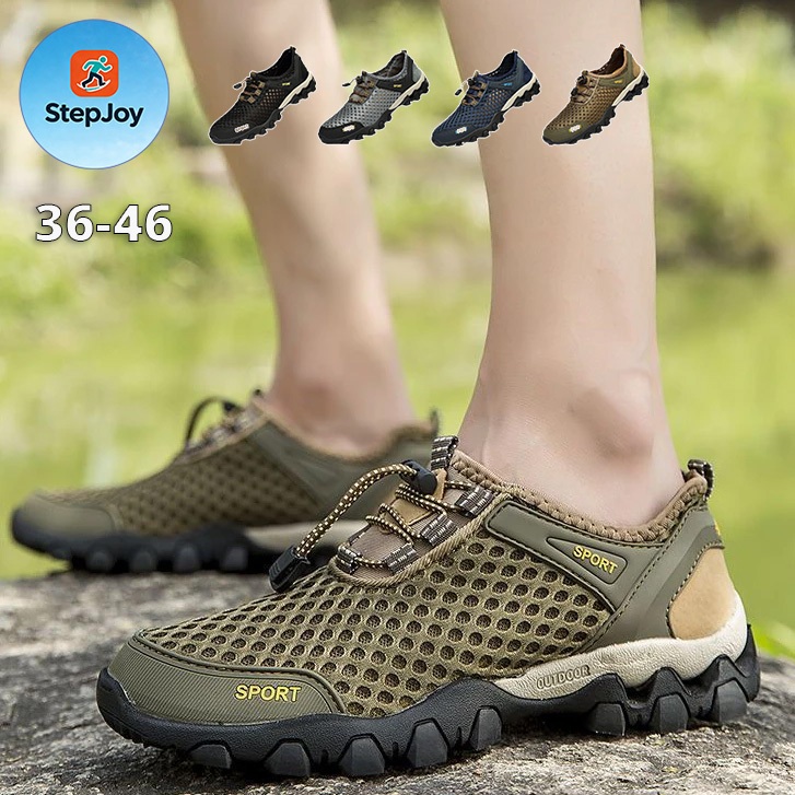 StepJoy รองเท้าเดินป่าผู้ชาย ตาข่ายระบายอากาศ พื้นนุ่ม กันลื่น รองเท้าเดินลุยน้ำตาข่ายกลางแจ้ง ไซส์ 36-46