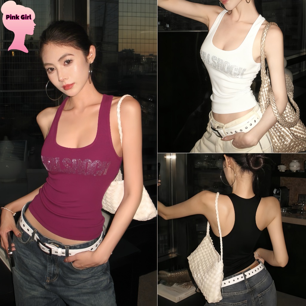 💋Pink girl💋D​ec เสื้อกล้ามผู้หญิงรัดรูป มีแผ่นรองหน้าอก ทรงเบสิค ดีเทลแต่ลายเท่ๆ เซ็กซี่ ชุดเล่นสงกรานต์ผู้หญิง' FY3595