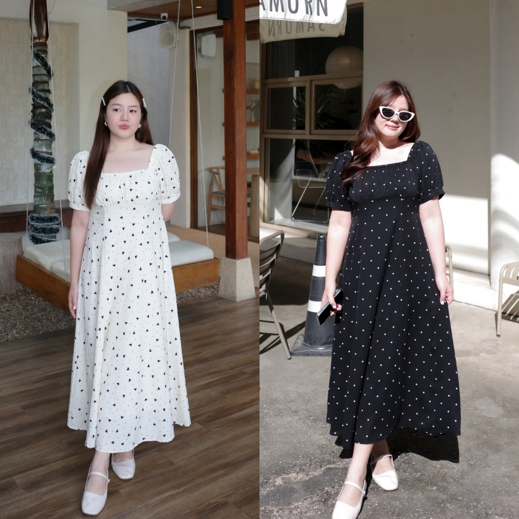 (❤️อกถึง 46") Black Mini Flowerเดรสสาวอวบ ชุดสาวอวบ เดรสดำ