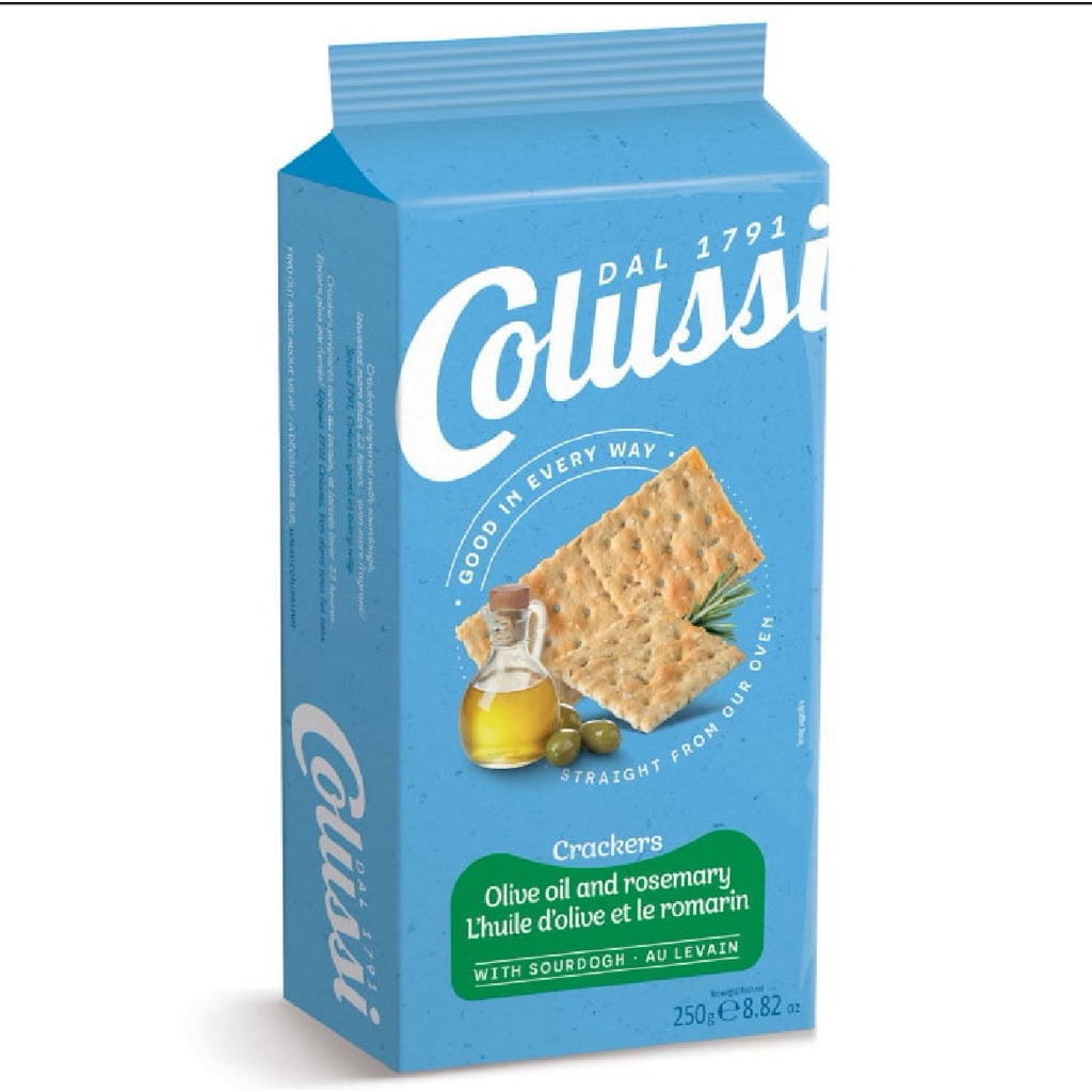 Colussi Whole Wheat Crackers/Pan Colussi Salted Crackers/Reduced Salt/Olive oil +rosemary 250g