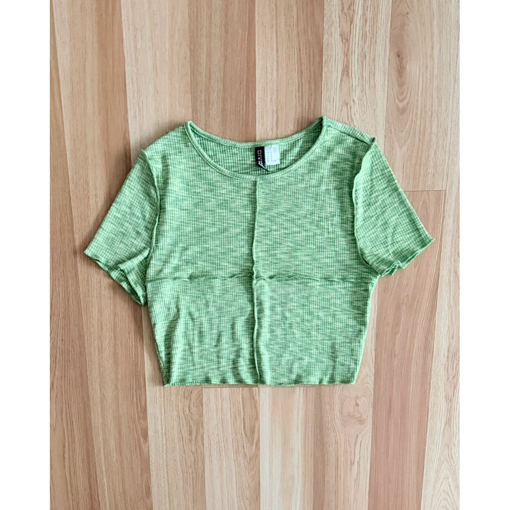 h&m rib crop top เขียว