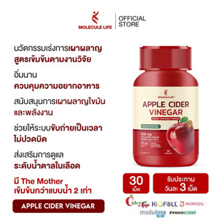 แอปเปิ้ลไซเดอร์ แบบเม็ด แบรนด์โมเลกุล ไลฟ์ 1 กระปุก 30 เม็ด …