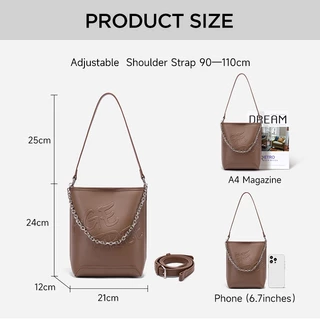 AGE FREE MINI MELI BAG กระเป๋าสะพายไหล่ผู้หญิงทรงถังลายปั๊มด้านข้าง ขนาดเล็ก มีสายโซ่คู่
