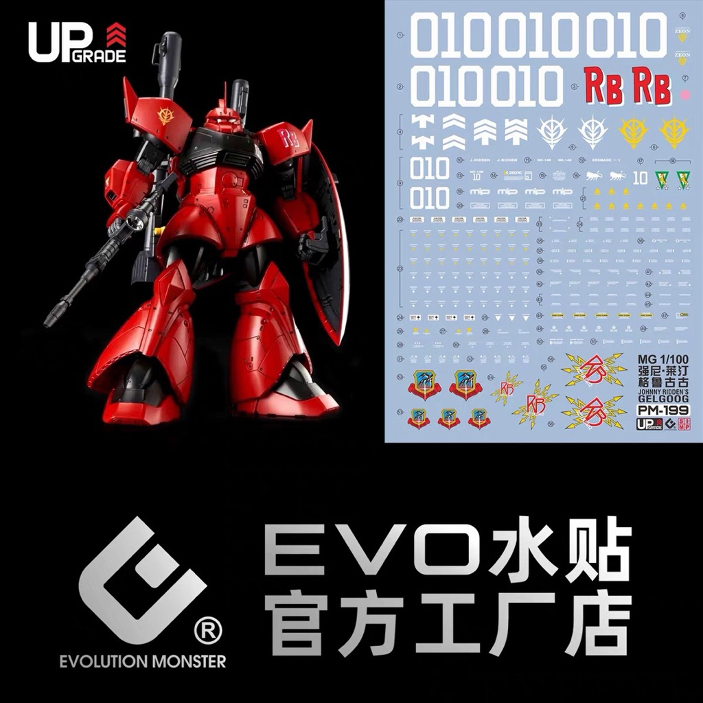 🟨🟥ดีคอลน้ำ EVO MG PM 199 DECAL MG1/100 Johnny Riden's Gelgoog เรืองแสงแบล็คไลท์