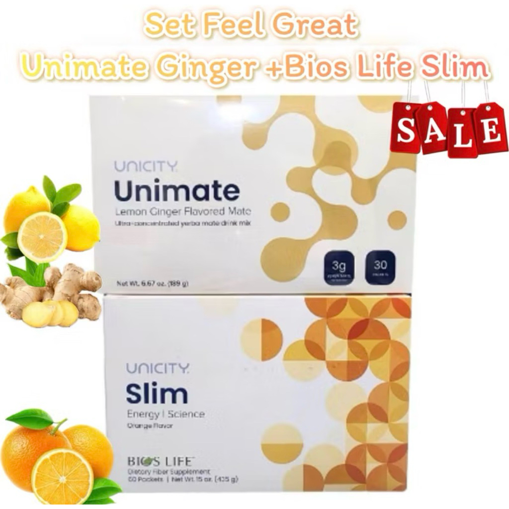 FEEL GREAT Bios Slim + Unimate (ขิงผสมมะนาว) Ginger Lemon สินค้านำเข้า แท้100%