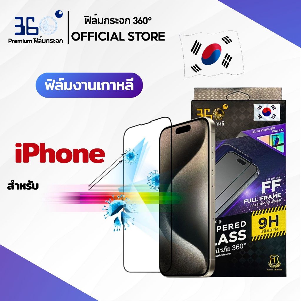 [🇰🇷360° เกาหลี] ฟิล์มกระจก บลูไลท์ iphone 17e 17promax 16promax 13 17pro 15promax 16pro 16