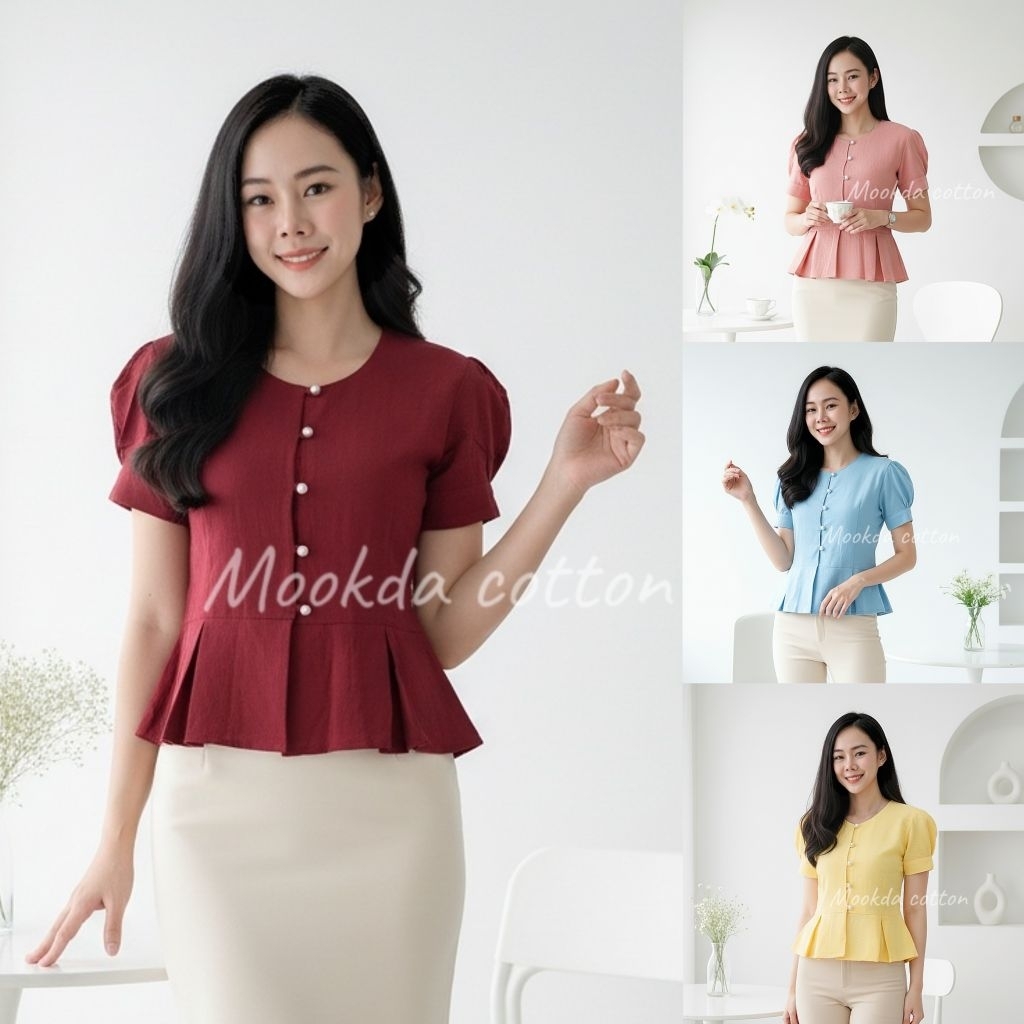 🎂🎂 เสื้อผ้าฝ้ายคอกลมชายจีบทวิส🎂🎂