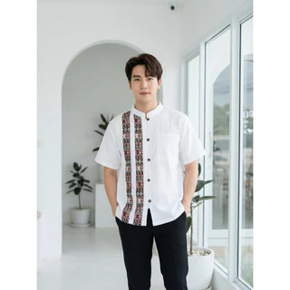 เสื้อพื้นเมืองผู้ชายคอจีน ลายไทยทูโทน