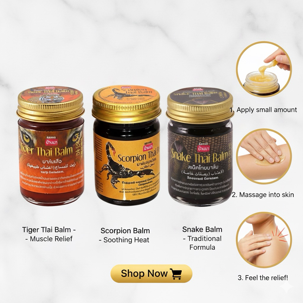 หม่องสมุนไพร บ้านนา บาล์ม แมงป่อง งู เสือ 50 กรัม Tiger Thai Balm / Snake Thai Balm / Scorpion Thai Balm